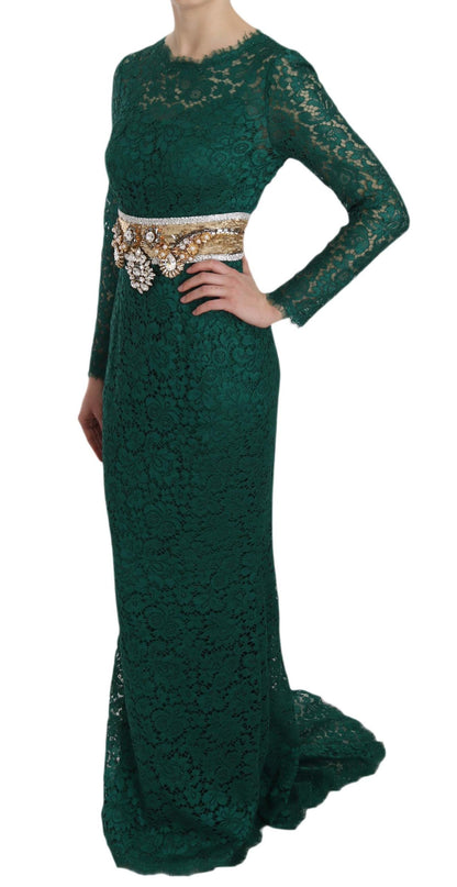 Dolce & Gabbana Emerald Elegance Long Sleeve Floor-Length Dress