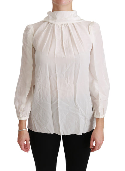 Dolce & Gabbana Elegant White Silk Turtle Neck Blouse