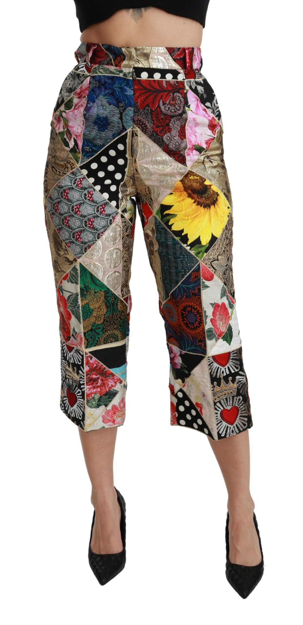 Dolce & Gabbana Elegant High Waist Cropped Silk Blend Trousers