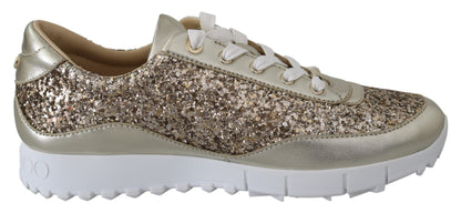 Jimmy Choo Antique Gold Glitter Leather Sneakers