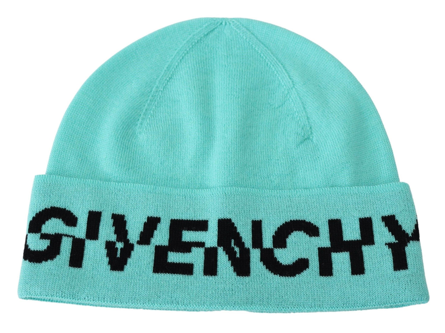 Givenchy Aquamarine Green Wool Beanie with Signature Logo