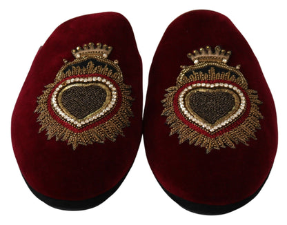 Dolce & Gabbana Red Velvet Embroidered Slides