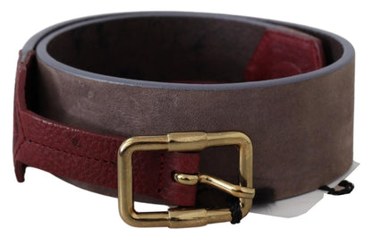 GF Ferre Elegant Brown Leather Belt with Gold Buckle