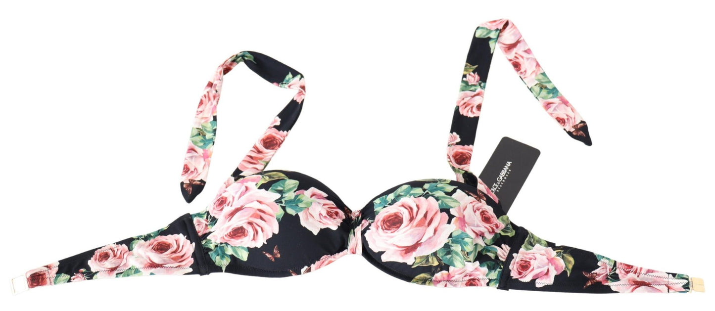 Dolce & Gabbana Elegant Black Floral Bikini Top