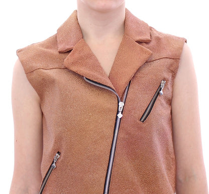 La Maison du Couturier Sleeveless Leather Couture Vest in Rich Brown