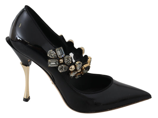 Dolce & Gabbana Elegant Black Leather Crystal Pumps