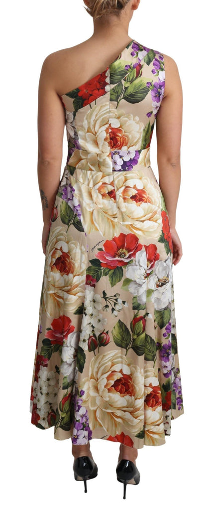 Dolce & Gabbana Elegant One-Shoulder Floral Silk Maxi Dress