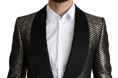 Dolce & Gabbana Elegant Metallic Jacquard Slim Blazer Jacket