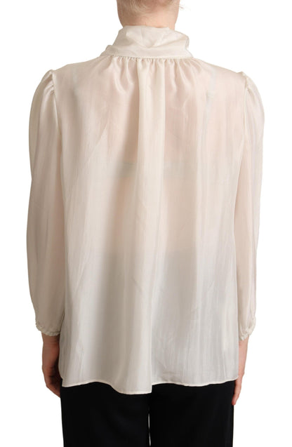 Dolce & Gabbana Elegant Light Gray Silk Ascot Blouse