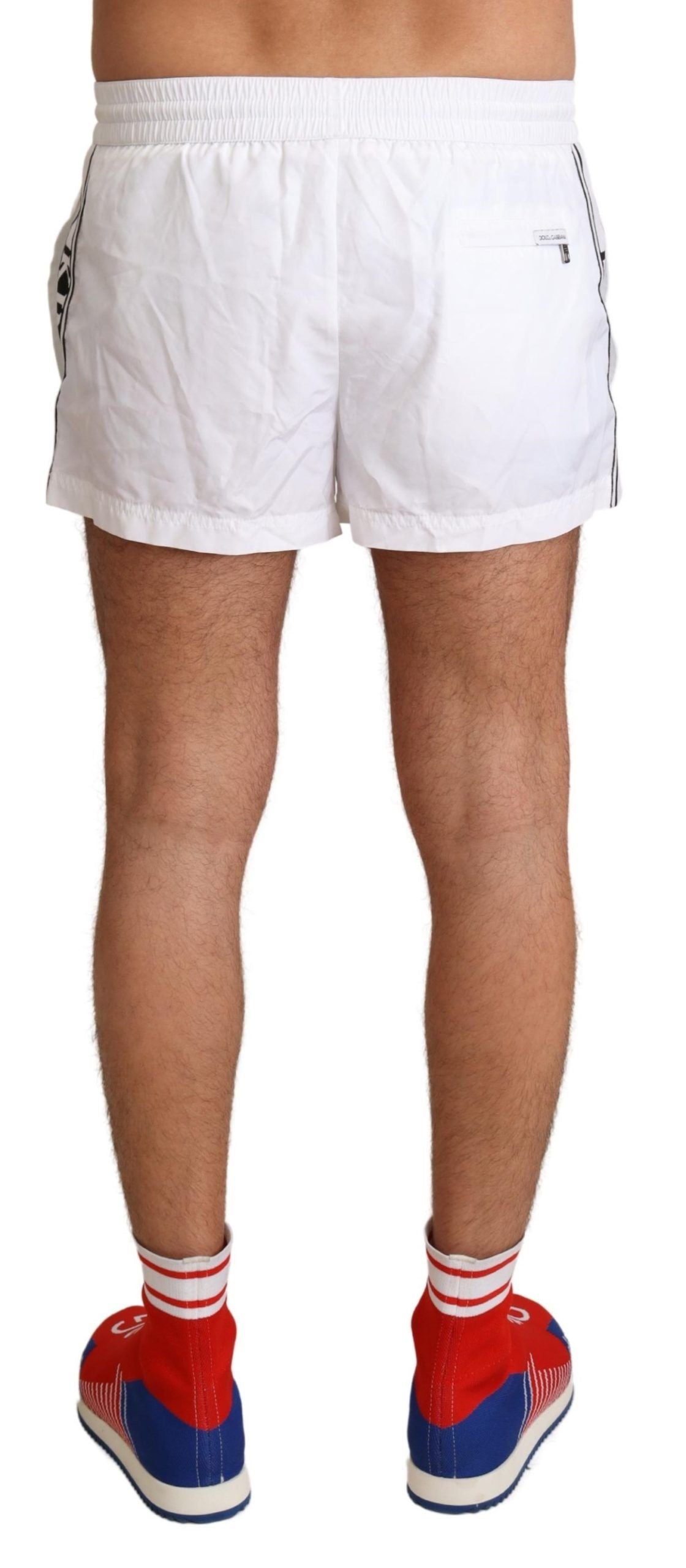 Dolce & Gabbana Elegant White KING Motive Swim Trunks