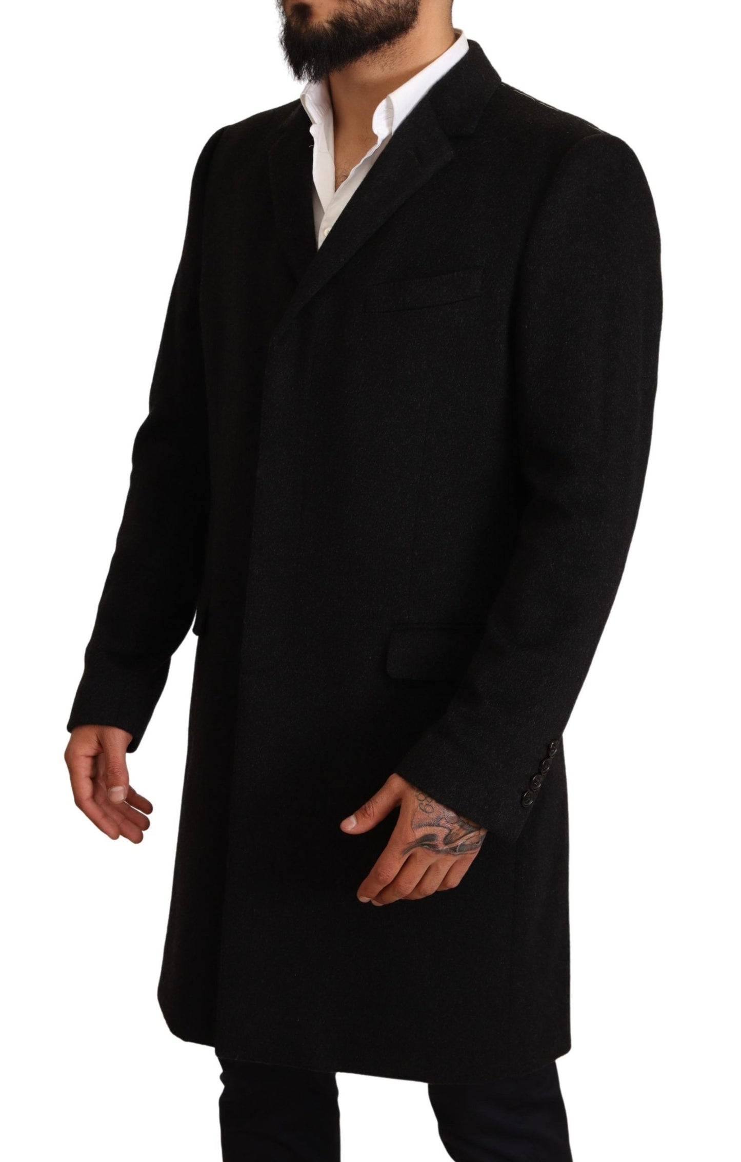 Dolce & Gabbana Elegant Gray Long Overcoat in Pure Cashmere