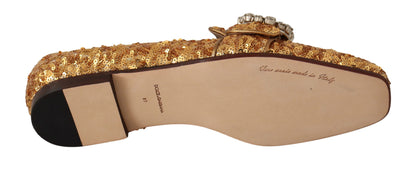 Dolce & Gabbana Elegant Gold Sequin Crystal Flats