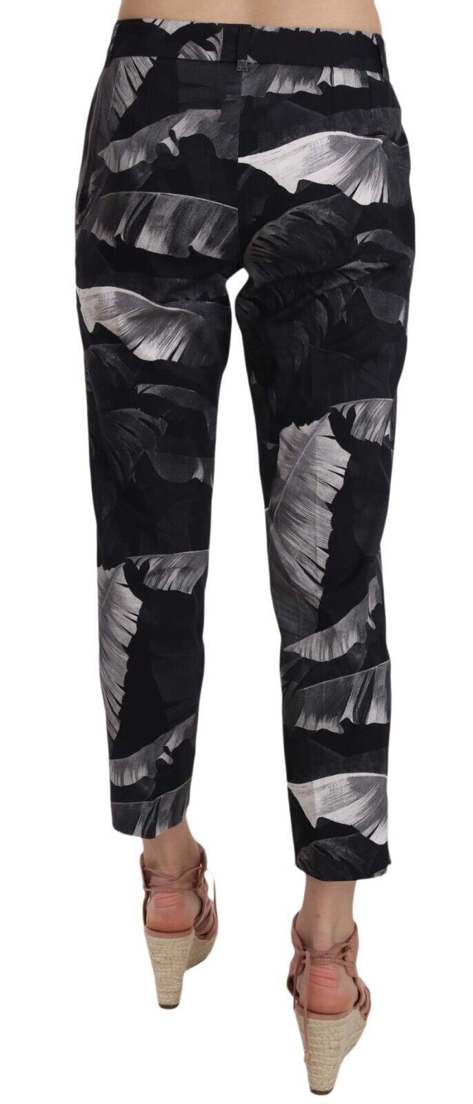 Dolce & Gabbana Elegant Black Banana Leaf Print Capri Pants