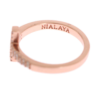 Nialaya Elegant Pink Crystal Encrusted Silver Ring