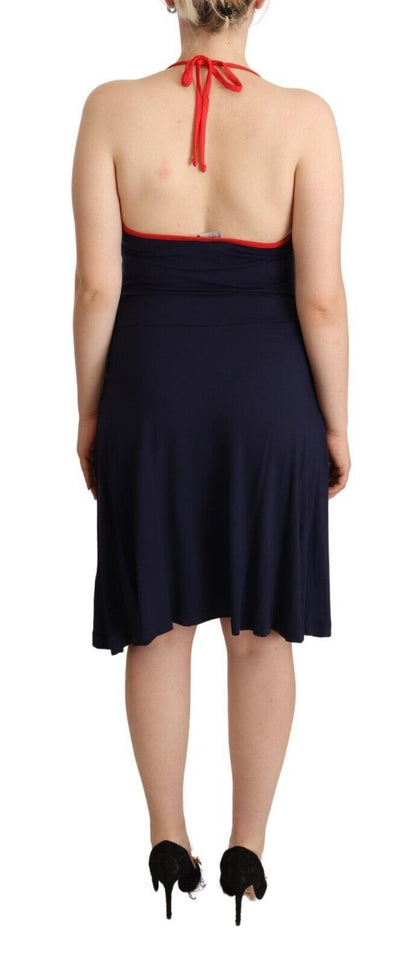 Roccobarocco Navy Blue Cotton Midi Halter Dress