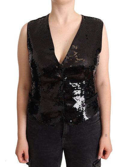 Dolce & Gabbana Elegant Black Sequined Sleeveless Vest Top