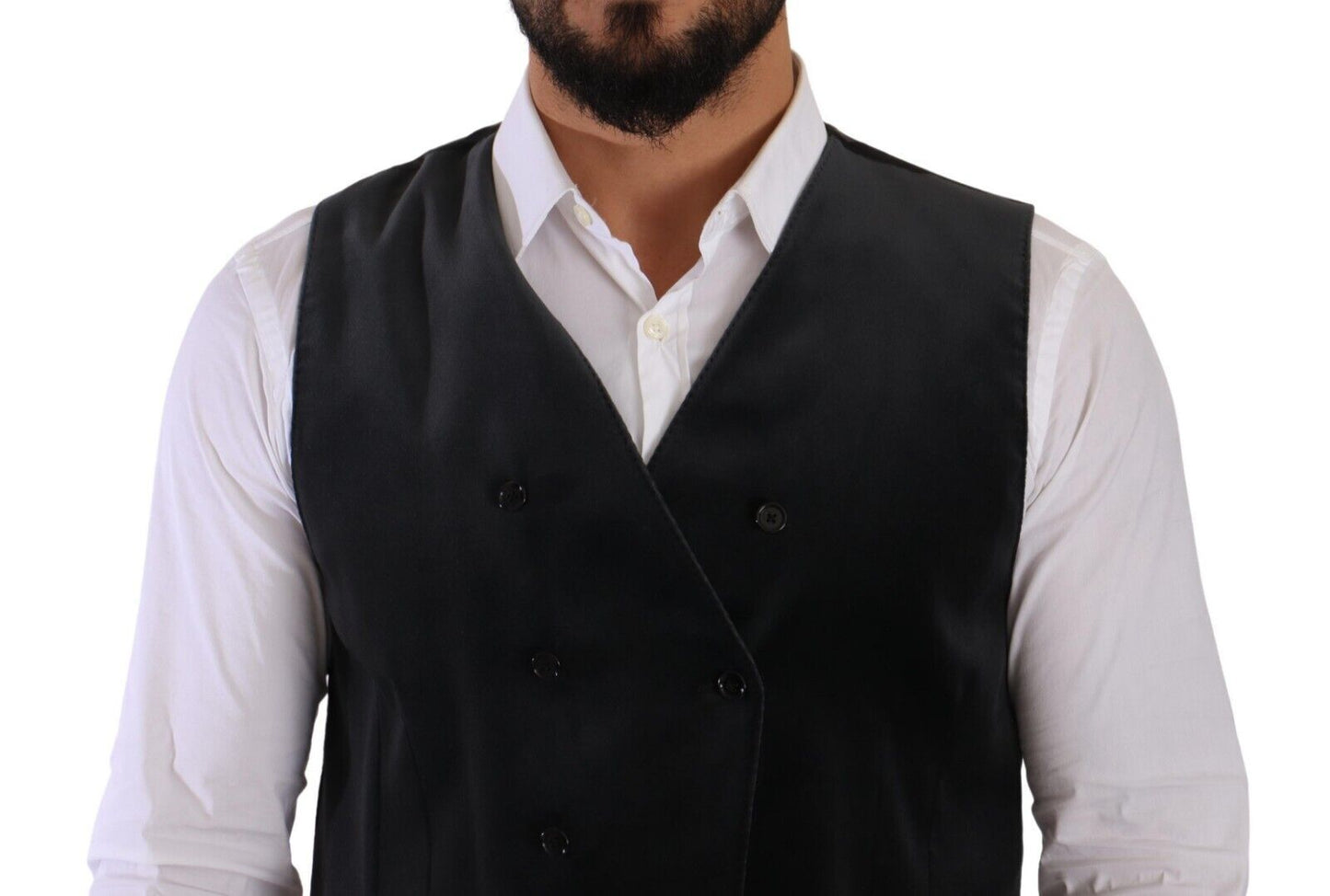 Dolce & Gabbana Elegant Grey Double-Breasted Dress Vest