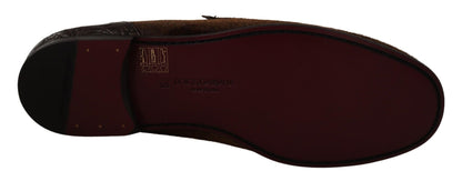 Dolce & Gabbana Elegant Brown Caiman Leather Loafers