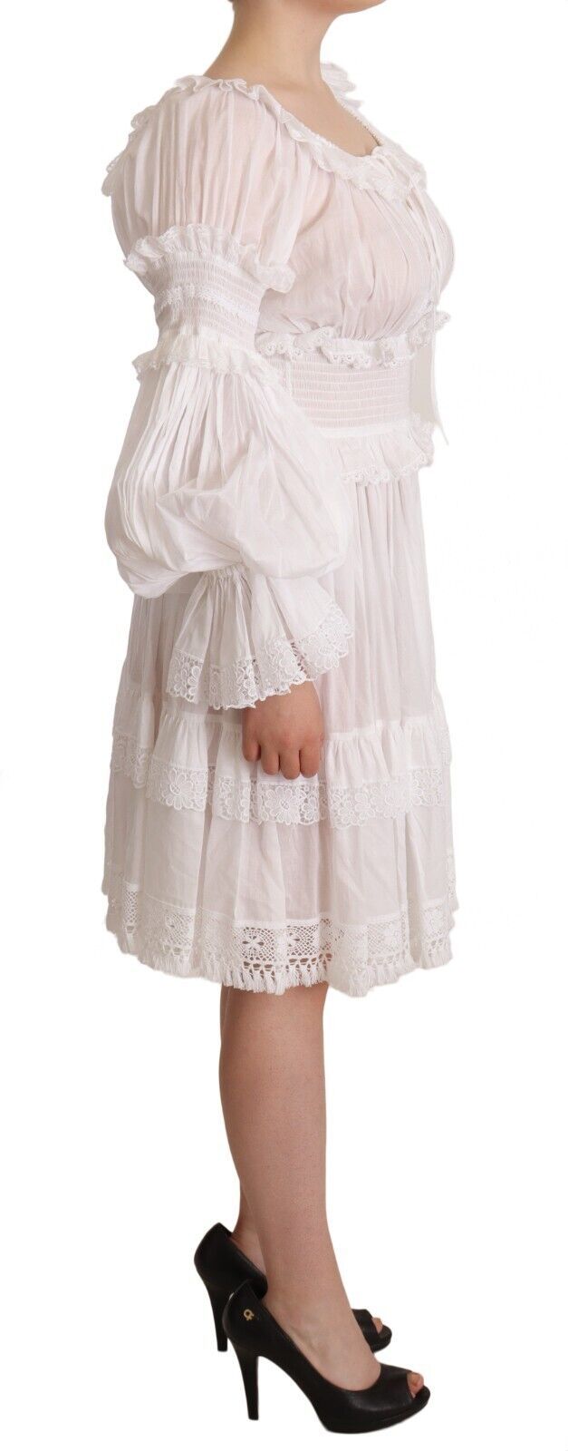 Dolce & Gabbana Elegant Off-Shoulder Ruffled Dress in White