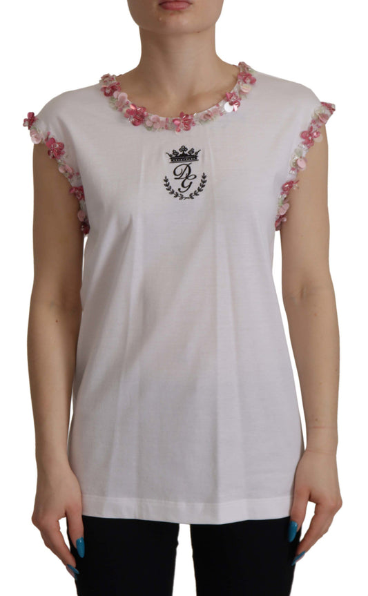 Dolce & Gabbana Chic Sequined Crown Tank Top T-Shirt