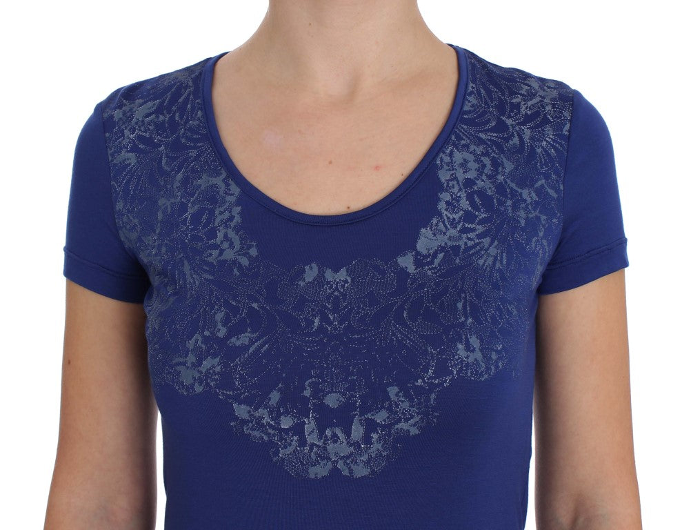 Ermanno Scervino Elegant Blue Crew Neck Tee with Logo Detail