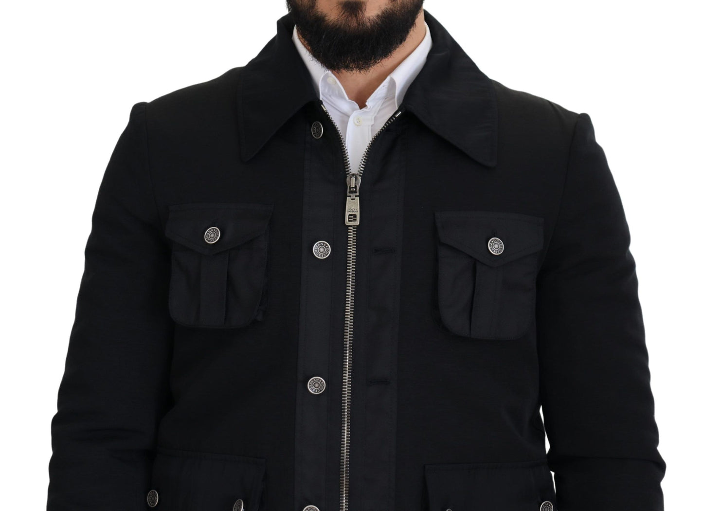 Dolce & Gabbana Elegant Full Zip Black Wool Blend Jacket