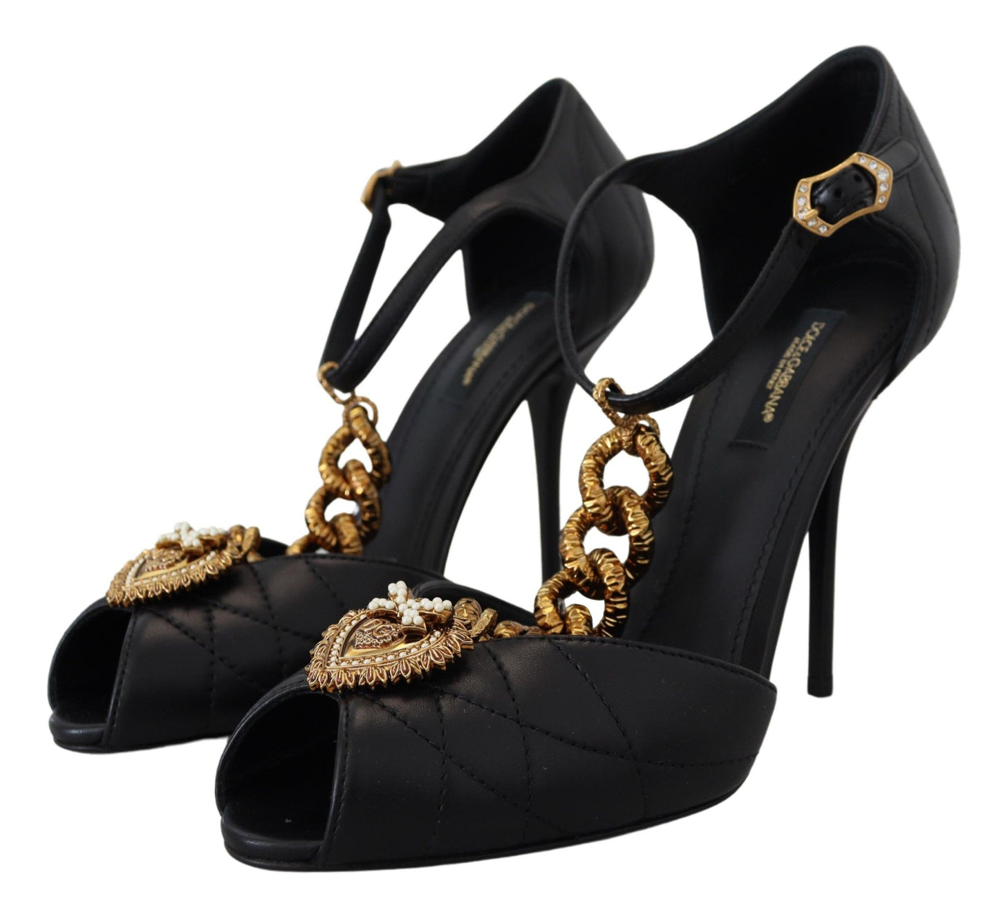 Dolce & Gabbana Elegant Gold-Embellished Leather Sandals