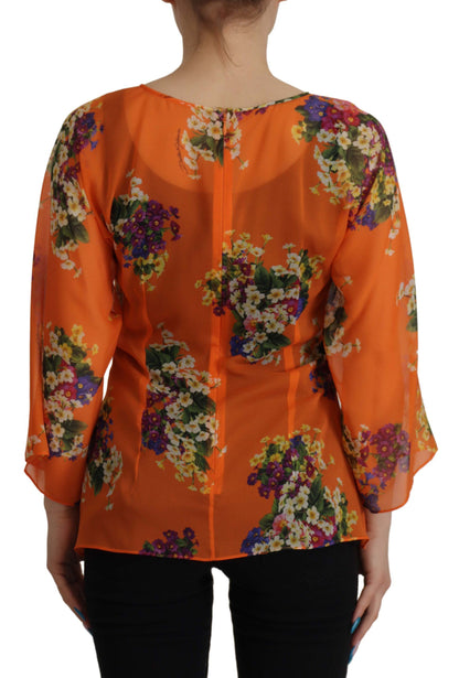 Dolce & Gabbana Elegant Floral Silk Blouse with Back Zipper