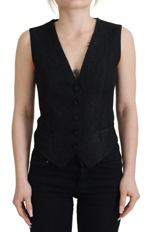 Dolce & Gabbana Elegant Black Silk Blend Waistcoat Vest