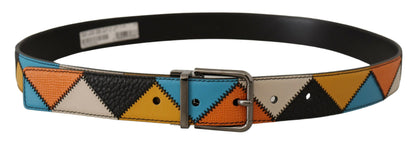 Dolce & Gabbana Multicolor Leather Belt with Silver Buckle