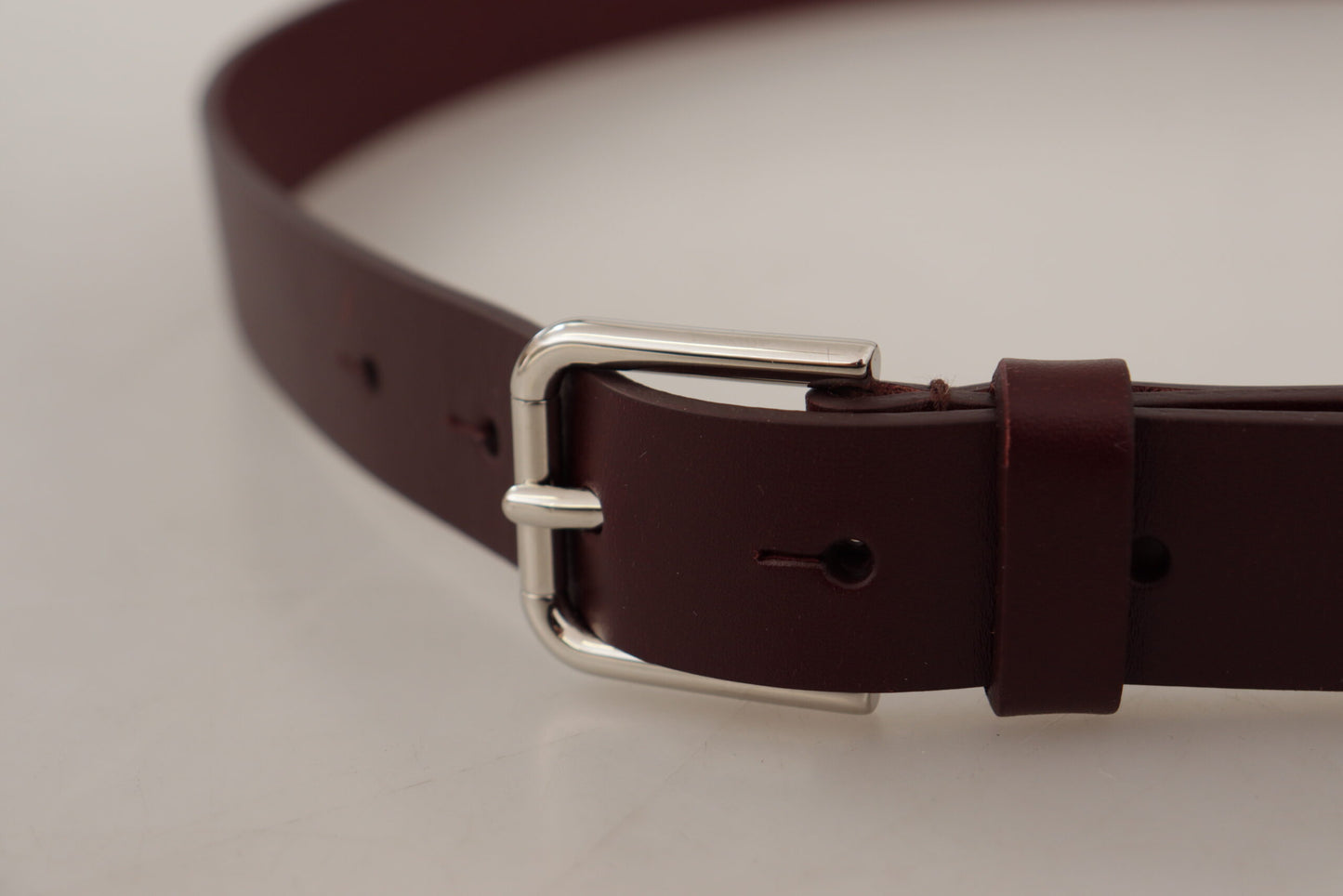 Dolce & Gabbana Elegant Maroon Leather Belt with Logo Buckle