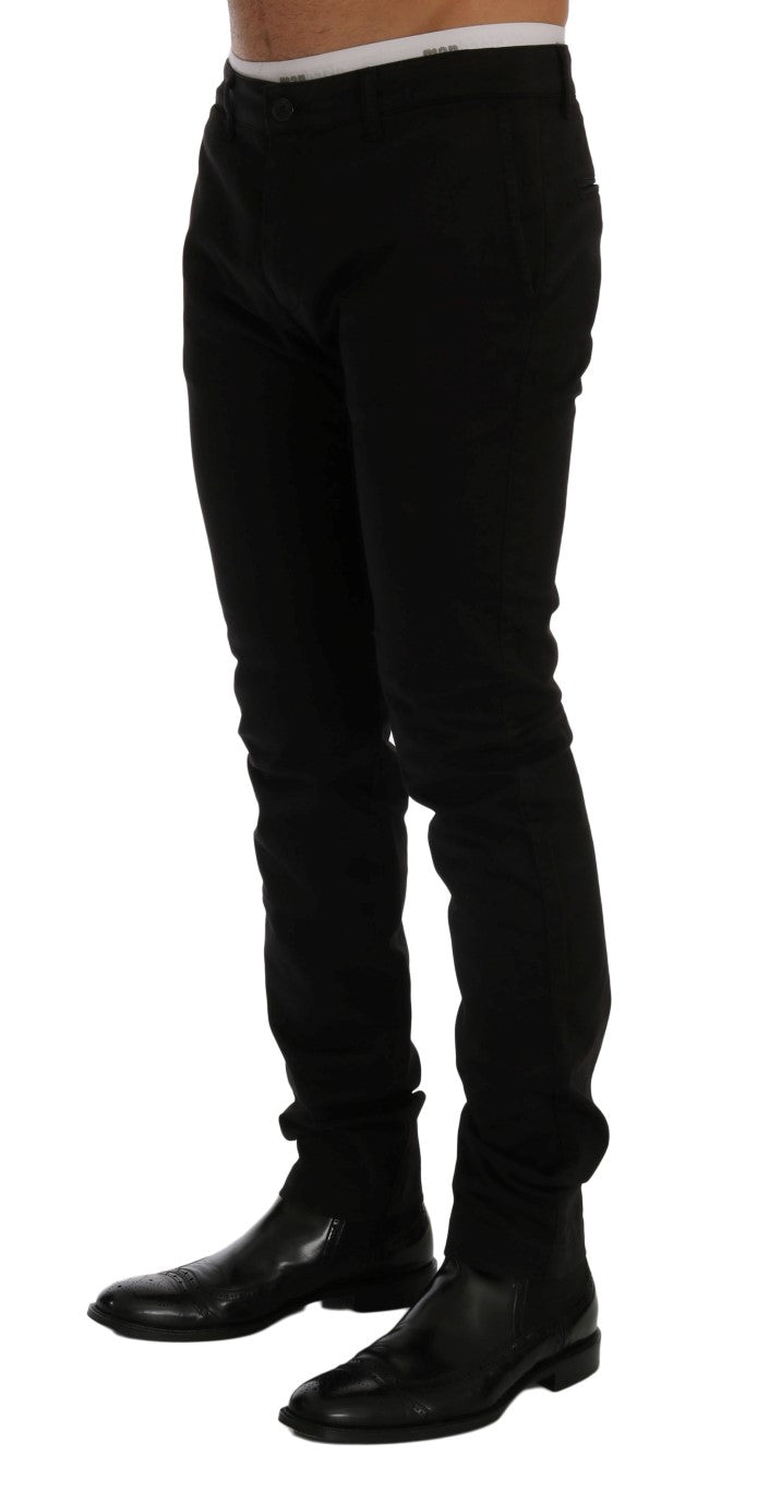 GF Ferre Elegant Slim Fit Black Cotton Trousers