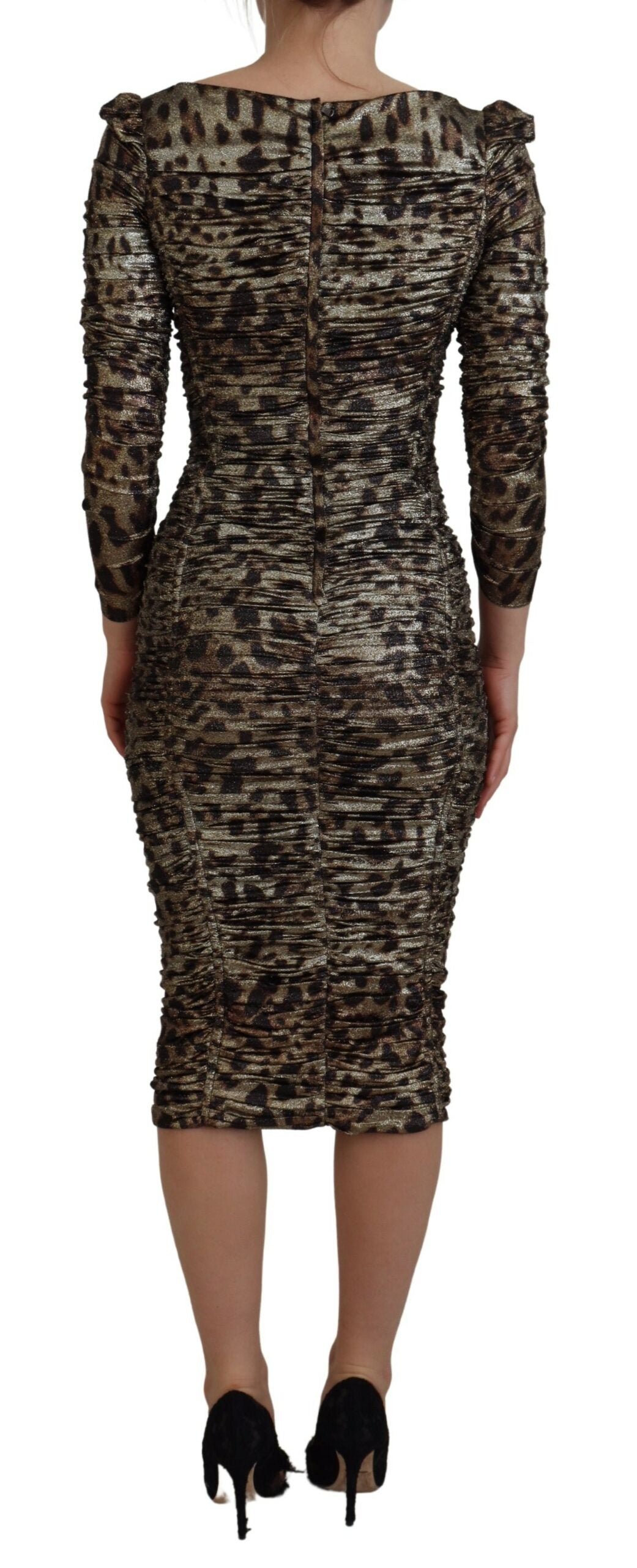 Dolce & Gabbana Elegant Leopard Print Midi Bodycon Dress