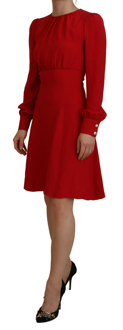 Dolce & Gabbana Elegant Red Silk A-Line Knee Length Dress