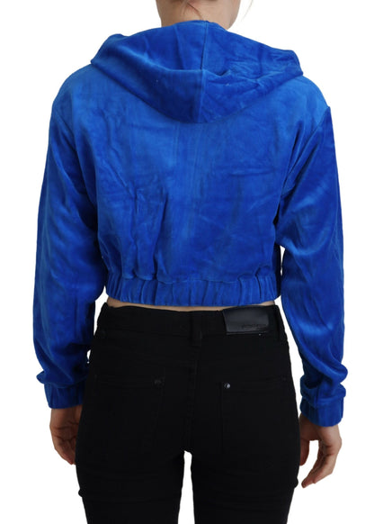 Juicy Couture Glam Hooded Zip Cropped Sweater in Blue