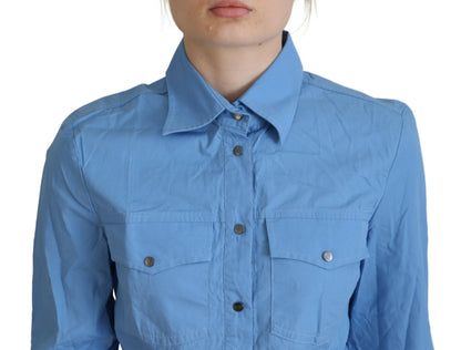 Ferre Elegant Blue Cotton Long Sleeve Polo Top