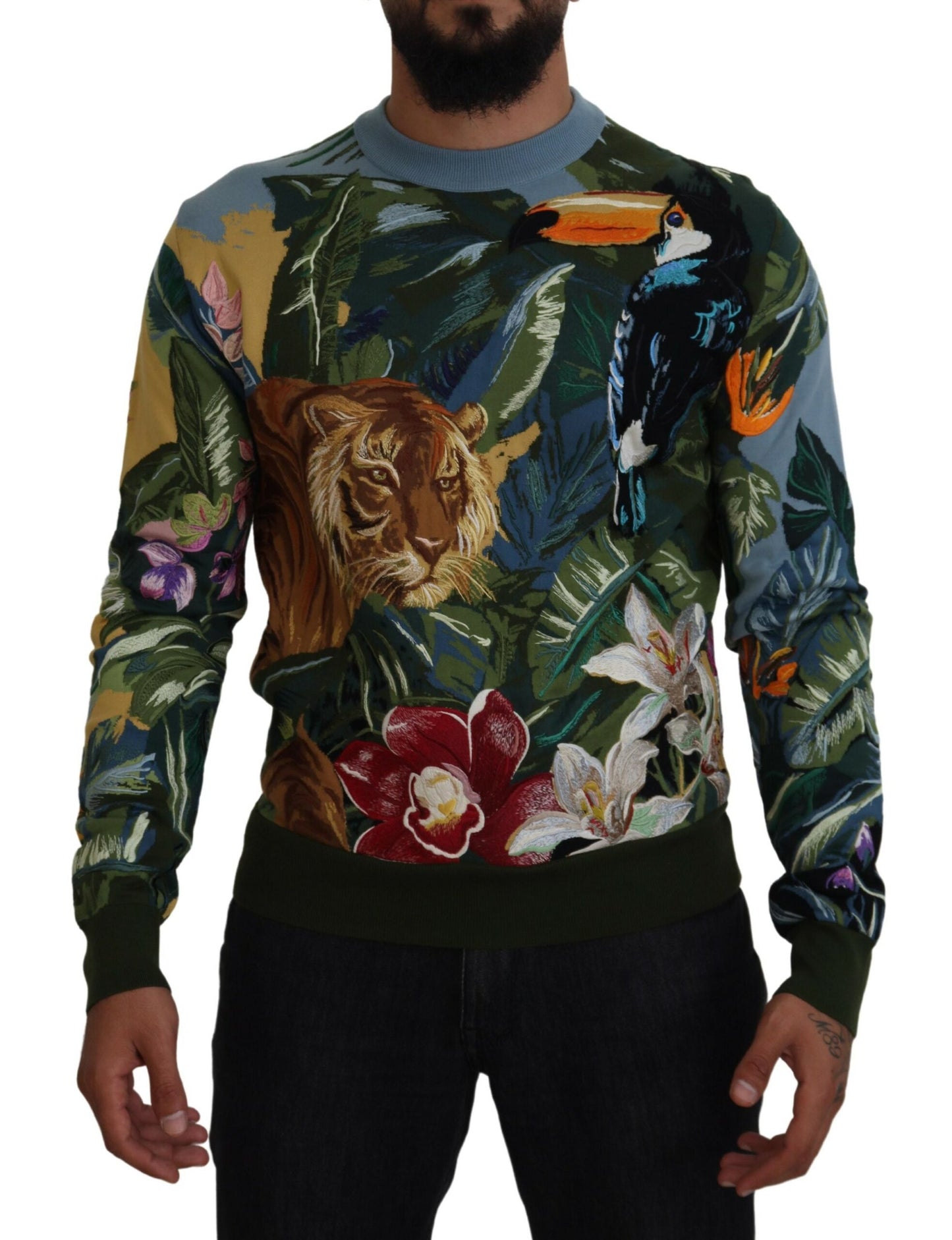 Dolce & Gabbana Jungle Embroidered Wool Silk Sweater