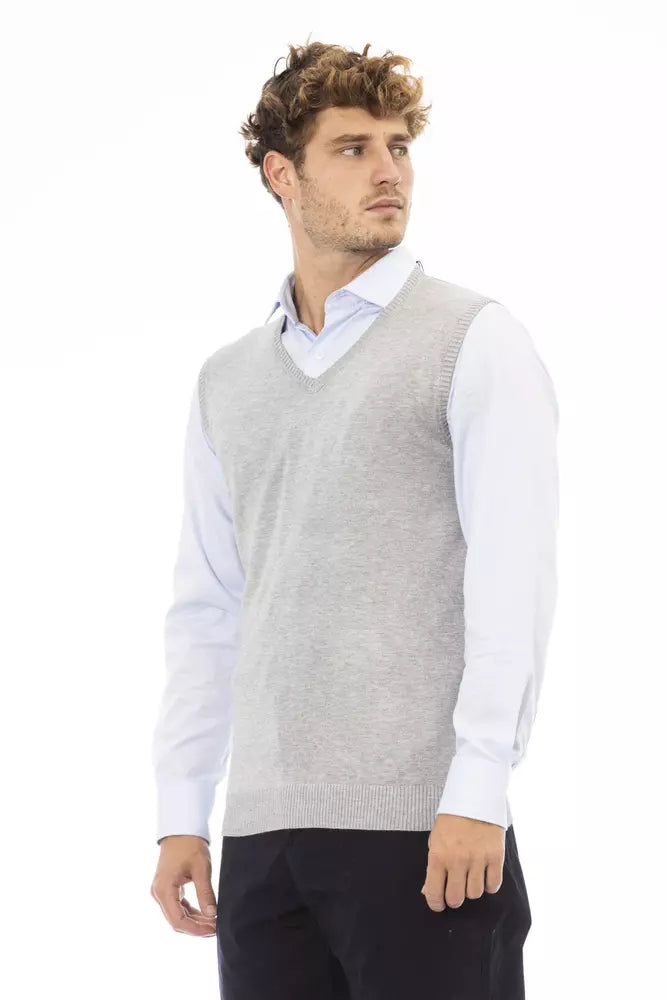 Alpha Studio Gray Viscose Men Vest