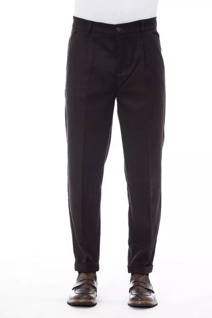 Alpha Studio Brown Wool Men Pant