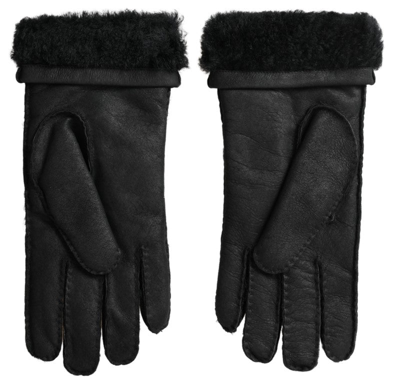 Dolce & Gabbana Elegant Black Leather Winter Gloves