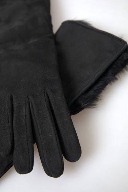 Dolce & Gabbana Elegant Leather Elbow Length Gloves with Fur Trim