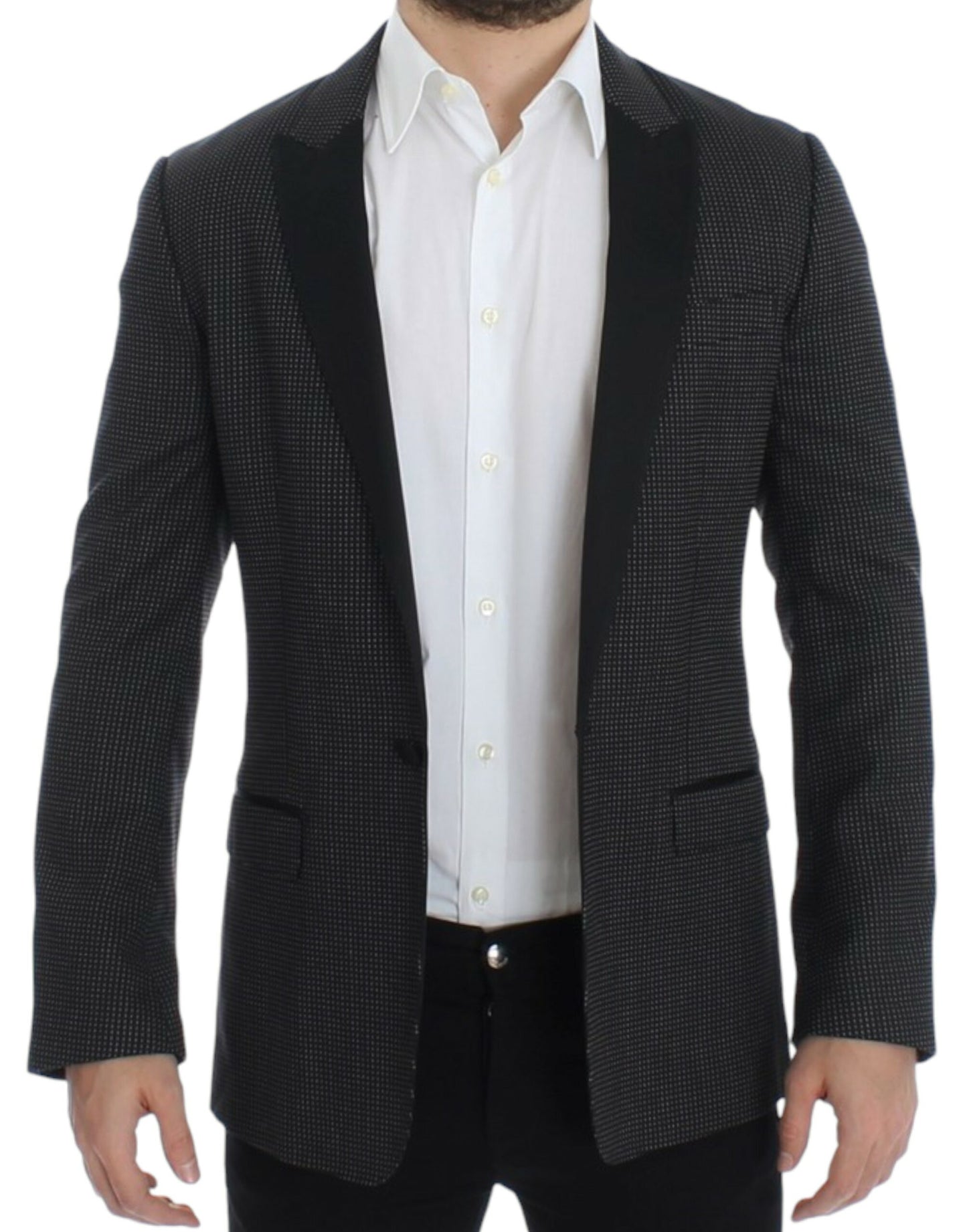 Dolce & Gabbana Elegant Black Polka Dotted Slim Fit Blazer