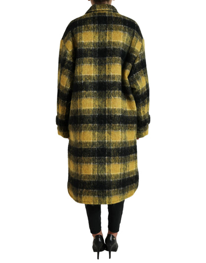 Dolce & Gabbana Chic Plaid Long Coat in Sunshine Yellow