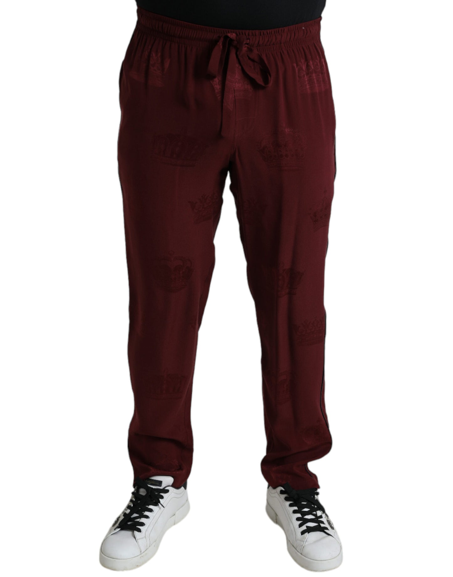 Dolce & Gabbana Elegant Maroon Silk Pajama Pants with Crown Motif