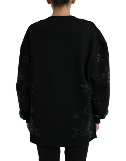 Dolce & Gabbana Elegant Black Floral Applique Sweater