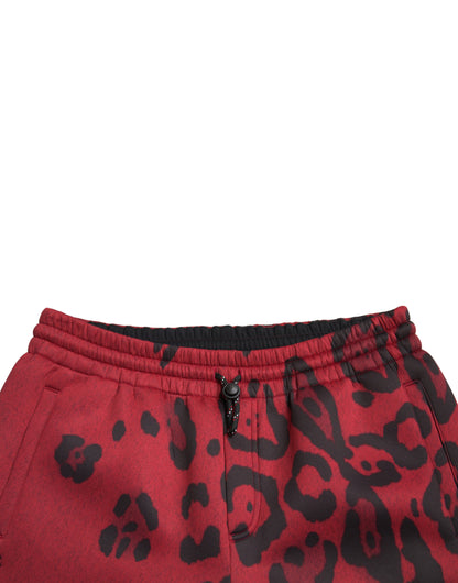 Dolce & Gabbana Elegant Leopard Print Joggers in Red and Black