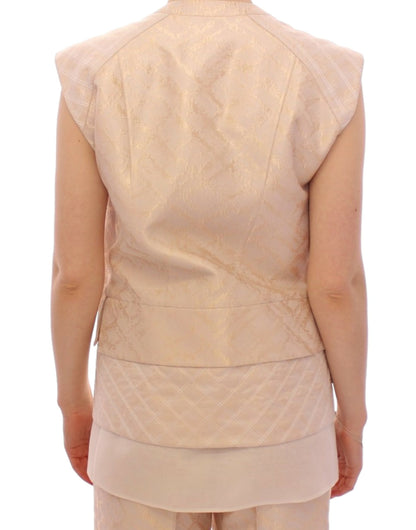 Zeyneptosun Exquisite Beige Brocade Sleeveless Jacket Vest