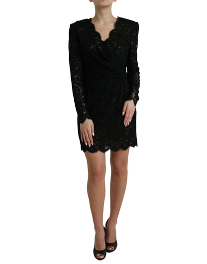 Dolce & Gabbana Elegant Black Floral Lace Sheath Mini Dress