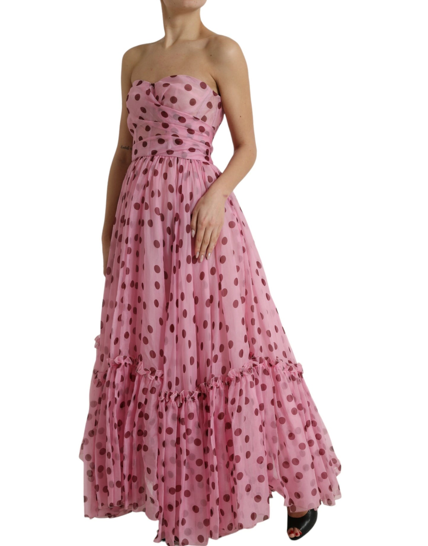 Dolce & Gabbana Chic A-Line Strapless Silk Dress in Pink