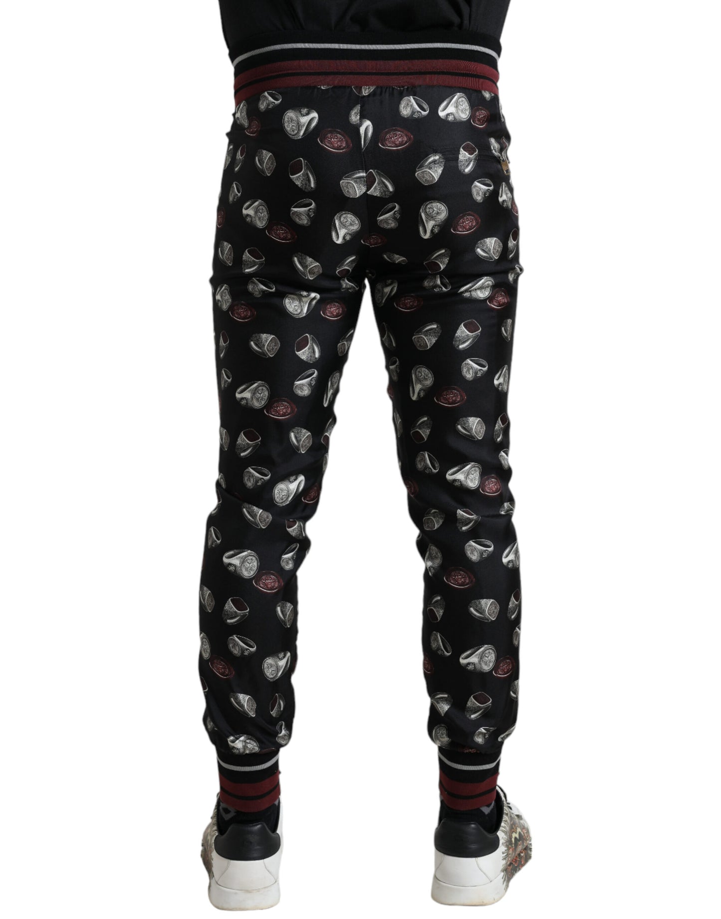 Dolce & Gabbana Elegant Silk Jogging Trousers with Ring Print